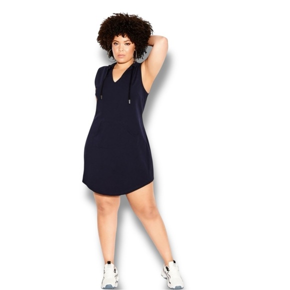 CITY CHIC CCX Relax Me Stretch Cotton Hoodie Dress - Women’s Plus 16W Navy - Picture 1 of 14